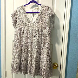 Entro Babydoll Dress with Flutter Sleeves and Cheetah Pattern - Size Large